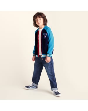Aberfield Shaun the Sheep Kids Sherpa Varsity Bomber Jacket - Night Blue/Bondi Blue