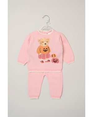 True Knit Pumpkin Bear Jumper and Trousers Set