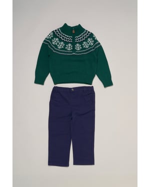 Half Zip True Knit Fair isle Jumper with Twill Trousers
