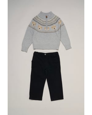 Half Zip True Knit Fair isle Jumper with Twill Trousers