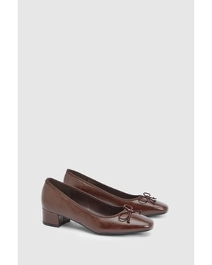 Gracie Faux Patent Leather Bow Detail Low Block Heel Court Shoes