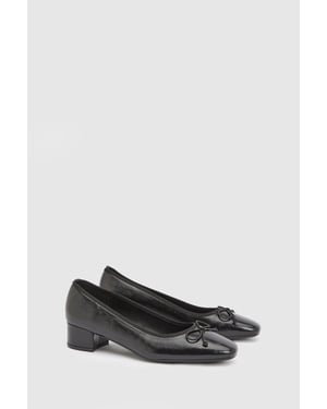 Gracie Faux Patent Leather Bow Detail Low Block Heel Court Shoes