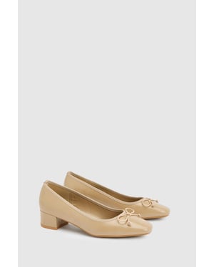 Gracie Faux Patent Leather Bow Detail Low Block Heel Court Shoes