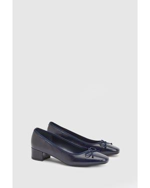 Gracie Faux Patent Leather Bow Detail Low Block Heel Court Shoes