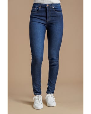 Blue Cotton Blend Stretch High Rise Skinny Denim Jeans