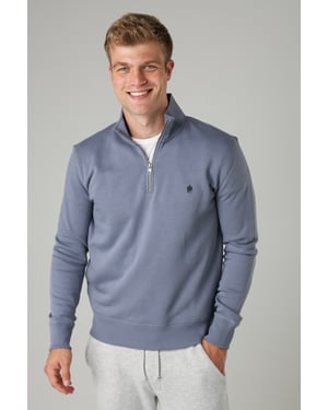 Light Blue Cotton Blend Half-Zip Jumper