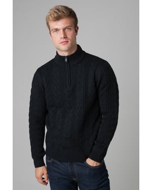 Navy 1/2 Zip Cable Knit Jumper