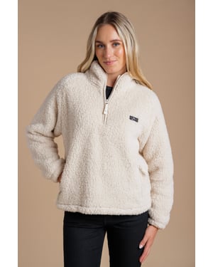 Beige Borg High Neck 1/2 Zip Fleece Pullover