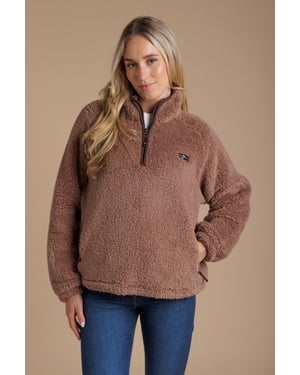 Light Brown Borg High Neck 1/2 Zip Fleece Pullover