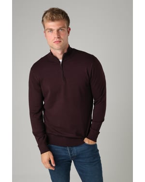 Wine 1/2 Zip Knitted Jumper