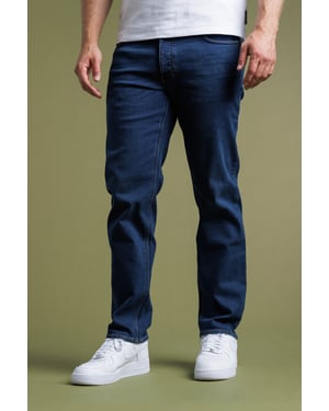 Dark Blue Cotton Straight Leg Stretch Denim Jeans