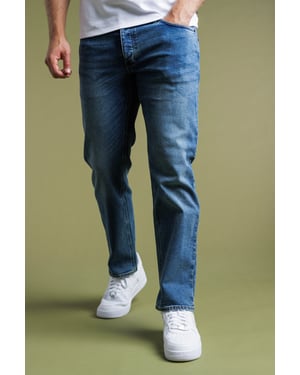 Blue Cotton Straight Leg Stretch Denim Jeans