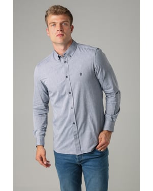 Navy Cotton Long Sleeve Oxford Shirt