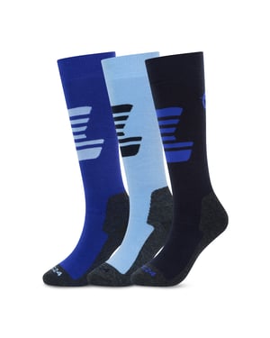Glenshee Womens 3 Pack Technical Ski Socks - Dark Indigo/Cobalt Blue/Powder Blue