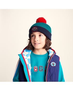 Beulah Shaun the Sheep Kids Knitted Beanie Pom Pom Hat - Peacock Green/Night Blue