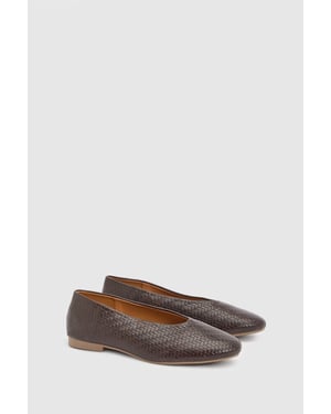 Angeline Faux Leather Woven Effect Round Toe Ballet Pumps
