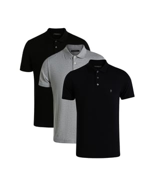 Black 3 Pack Cotton Short Sleeve Polo Shirts