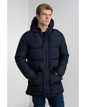 Navy Hooded Parka Longline Zip-Through Jacket