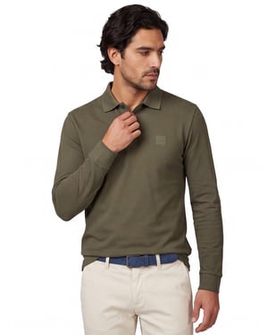 BOSS Orange Passerby open lange mouw polo groen effen