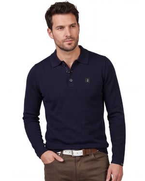 Butcher of Blue polo normale fit donkerblauw effen wol