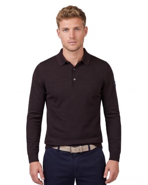 Cavallaro lange mouw polo bruin merinowol slim fit