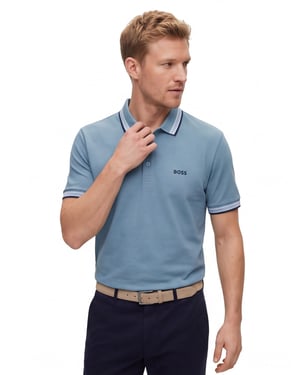 BOSS Green Paddy Open korte mouw polo blauw effen