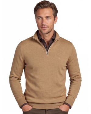 Casa Moda half zip pullover effen camel