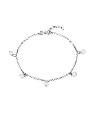 Sterling Silver Pearl Charm Anklet