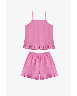Frilly Katoenen Bikini Set Met Shorts Rok