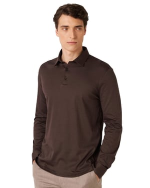 Poloshirt Desoto Regular Fit bruin lange mouw