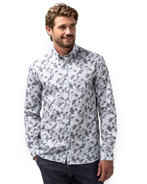 Overhemd State of Art blauw, overhemd grijsblauw geprint