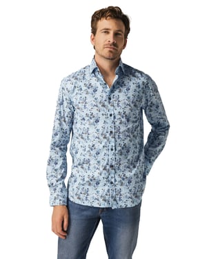katoenen overhemd State of Art wijde fit blauw print