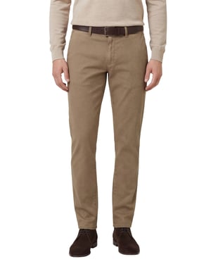 Brax Fabio pantalon bruin effen wijde fit katoen flatfront
