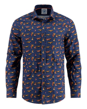 A Fish Named Fred overhemd donkerblauw geprint vogels