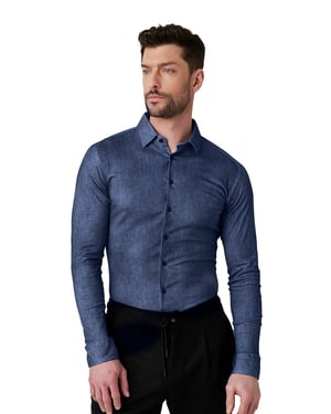 Desoto overhemd blauw gemêleerd Casual Kent katoen