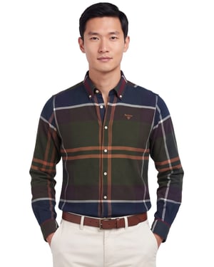 Katoenen Barbour casual groen geruit overhemd normale fit