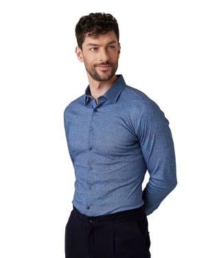 Desoto Casual Kent overhemd blauw gemêleerd lange mouwen