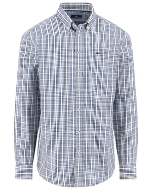 Fynch Hatton geruit overhemd blauw wit katoen borstzak