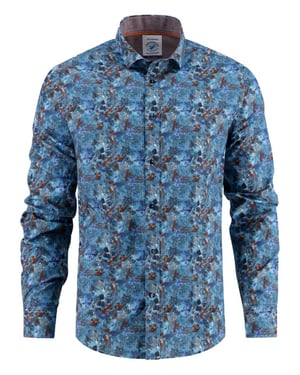 katoenen A Fish Named Fred overhemd blauw printje