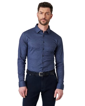 Desoto Casual Kent overhemd navy gemêleerd 100% katoen