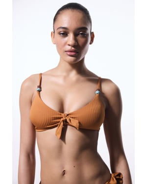 Effen Gebreide Bralette Bikini Top Met Ribbons Detail