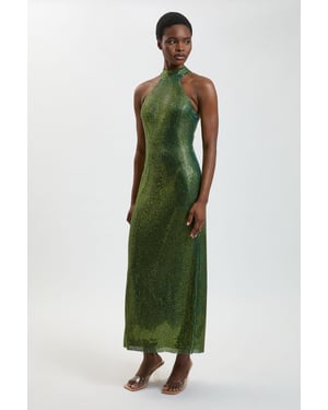 Premium Crystal Embellished Halter Neck Maxi Dress