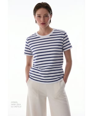 Dames Oversized Gestreepte Katoenen T-Shirt