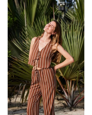 Randig V-ringad ärmlös bodysuit