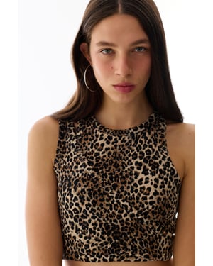 Leopardutskuren ärmlös bodysuit