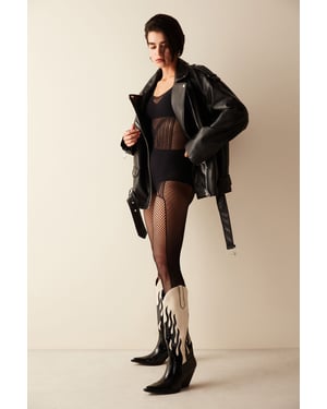 Långt mesh ärmlöst bodysuit
