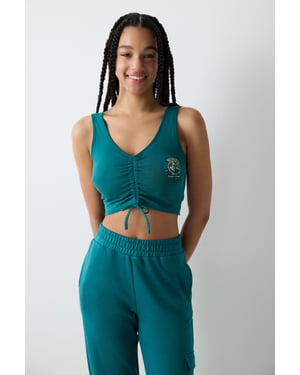 Tryckt V-hals ärmlös crop bodysuit