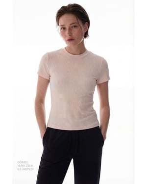 Ribbad Crew Neck Kortärmad Body