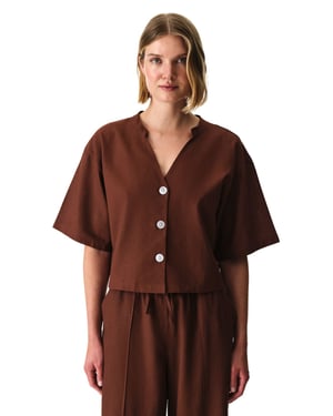 Dames Linnenmix Mandarijnkraag Shirt