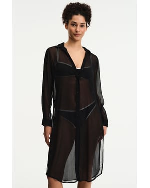 Lange Geweven Transparante Knopshirt